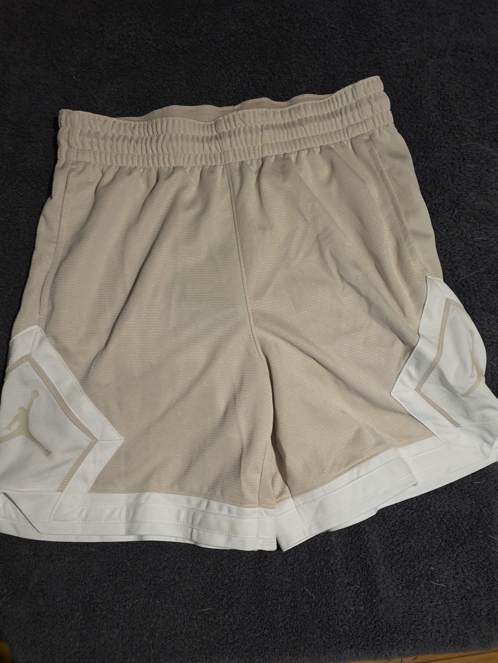 Nike Men’s Beige Athletic Mesh Shorts with White Accents